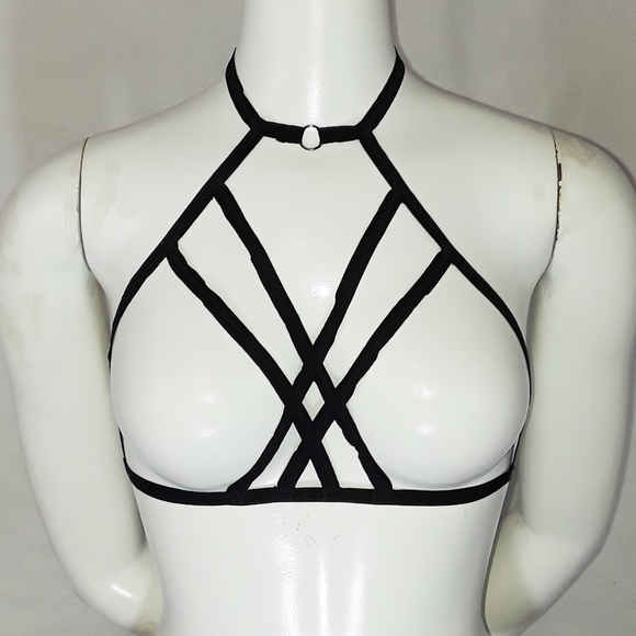 Sexy Black Strappy Cage Bra Harness Bralette - Picture 5 of 9